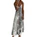 UKAP Women Casual Big Flower Print Long Maxi Dress Ladies V Neck Gradient Color Spaghetti Strap Dress Plus Size S-5XL