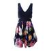 X By Xscape Women's Petite Floral-Print Fit & Flare Dress (14P, Navy/Pink)