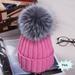 Gueuusu Ladies Knitted Woolen Cap Solid Color Furry Ball Thick Stylish Hat