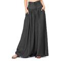 Ladies Summer Casual Loose Black Denim Blue Trousers High Waist Pockets Wide Leg Pants