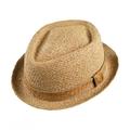 Raffia Straw Diamond Crown Fedora Hat - L - Natural