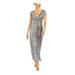 R&M RICHARDS Womens Silver Sequined Short Sleeve V Neck Maxi Wrap Dress Evening Dress Size 6P