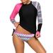 UKAP Ladies Two Piece Surfing Swimsuit Wetsuit Women Long Sleeve Swimwear Swimsuit Beachwear Swimming Costumes Diving Bathing Suit Push Up Padded Bra Tummy Control