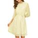 Allegra K Women's Floral Dresses Ruffle Neck Tie Waist 3/4 Sleeve A-Line Dress