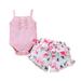 2Pcs Baby Summer Tracksuits Solid Color Spaghetti Strap Romper + Floral Shorts Suit for Newborn Baby Girls Clothes 0-18 Months