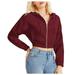 BLAPINK Women Casual Solid Corduroy Zip-Up Pocket Shirt Hooded Sweatshirt Cropped Jacket