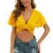 Forzero Summer Women Sexy Chest Short-Haired Deep V-Neck Casual Short-Sleeved Solid Color T-Shirt