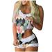 Mnycxen Womens Sexy Printing Lace Sling Sleeveless Tank Tops Splicing Shorts Casual Set