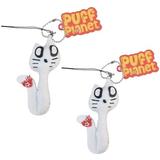 Puff Planet Button-Eyed Stitch Doll Charm with Keychain and Lanyard Clip-"Smitten Kitten", Little Creature Who Will Be Your Pal, Cool Kids Keychain, Kids Charm, Small Gift, Cheap Fun. - Lot of 2.