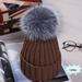 Musuos Ladies Knitted Woolen Cap Solid Color Furry Ball Thick Stylish Hat