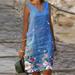 Fashion Women dresses Linen Casual Plus Size V-Neck Floral Print Sleeveless Vest Dress