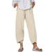 Avamo Linen Pants for Women Wide Leg Pants Baggy Tapered Cropped Pants Elastic Waist Pants Lounge Trousers with Pocket