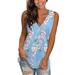 Womens Tank Tops V Neck Floral Print T Shirts Sleeveless Tops Summer Floral Side Split Tanks Vest Blouse