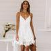 Women Lace Slip Dress V Neck Spaghetti Strap Crochet Lace Sleeveless Summer Mini Dress White