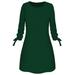 Women Spring New Fashion Solid Color Casual O-neck Loose Dress 3/4 Sleeve Bow Elegant Dress