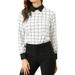 Allegra K Women's Contrast Turndown Collar Button Back Check Plaid Work Shirt