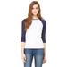 The Bella + Canvas Ladies Baby Rib 3/4 Sleeve Contrast Raglan T-Shirt - WHITE/ NAVY - S