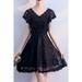 Junior Short Sleeve V-Neck Short Skirt Cool Lace Embroidered Party Dress