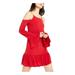 MICHAEL KORS Womens Red Cold Shoulder Chain Solid Long Sleeve Jewel Neck Short Shift Dress Size XXS