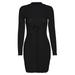 Autumn Long Sleeve Mock Neck Women Bodycon Dress Office Street Casual Cross Bandage Solid Mini Knitted Dress Pullover Sweater Dress