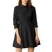 Allegra K Junior's 3/4 Sleeve Solid Button Front Flare Mini Shirt Dress