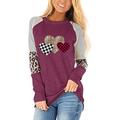 Selfieee Women's Valentine Day Long Sleeve Leopard Color Block Tunic Stripe Crew Neck T Shirt Tops 20760 Purple Medium