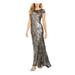 CALVIN KLEIN Womens Black Sequined Short Sleeve Jewel Neck Maxi Sheath Evening Dress Size 4