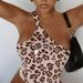 Mnycxen Summer Women'S New Sexy Print One-Shoulder Sling Halter Short Slim Top