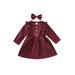 Multitrust Baby Girl Dress Long Sleeve Ruffle Buttons Fall Skirt Headband