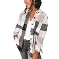 Women Casual Loose Long-sleeved Shirt Autumn Fashion Plaid Stitching Lapel Single-breasted Coat