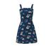 New LOUNA Square Neck Shift Dress Mini Navy Blue Floral Print Sleeveless Size M