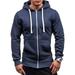 Solid Color Zip Up Jacket Fleece Hoodie for Men Long Sleeve Soft Sweatshirt Jacket Coats up to Size 3XL