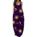 Frecoccialo Women V-Neck Maxi Dress Sleeveless Halter One-Piece Spaghetti Strap Plus Size Gradient Sundress