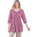 Woman Within Women's Plus Size Smocked Henley Trapeze Tunic