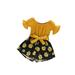 Calsunbaby Toddler Girls Leisure Romper Sunflower Print Stitching Waistbelt Short Sleeve Round Neck Jumpsuit