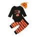 2 Style Baby Boy Girl Halloween Pumpkin One Piece Pajamas Sleepwear Jumpsuit &Kids T-shirt Pants Outfit Clothing Set