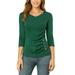 Allegra K Women's Buttons Decor V Neck 3/4 Sleeve Solid Blouse Knitted Ruched Top