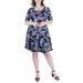 24seven Comfort Apparel Paisley Print Elbow Sleeve Knee Length Plus Size Dress