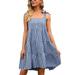 Women's Summer Flowy Mid-Length Dress Adjustable Strappy Plaid Printed A Line Short Cami Dress