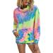 Avamo Women's Cowl Neck Tops Long Sleeve Tie Dye Sweatshirts Trendy Ladies Loose Casual Fall Drawstrings Pullover Tops with Pockets