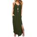 Jocestyle Women Summer Sleeveless Sling V Neck Maxi Pocket Loose Dress (Green M)