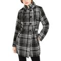 BCX Juniors' Plaid Double-Breasted Belted Coat, Black/White Medium - NEW