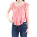 FREE PEOPLE Womens Coral Gathered Ruffled Cap Sleeve Button Up Top Size: 68