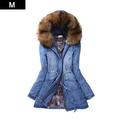 Women Winter Coat Lapel Long Sleeve Windbreaker Denim Hooded Jacket