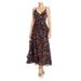 JILL STUART Womens Black Floral Spaghetti Strap V Neck Maxi Ruffled Dress Size 14