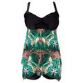 Colisha 3XL-L Plus Size Women Ladies Green Leaves 2PCS Swimsuit Swimdress With Swim Shorts Bottoms Boyshorts Swimwear Beachwear Swimming Suit Bathing Suit Push Up Bra Tummy Control Tankini Sets