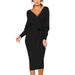 New V-neck Women Dress Autumn Winter Long Sleeve Bandage Dress Lady Slim Tight High Streetwear Dress