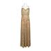 Adrianna Papell Spaghetti Strap Zipper Crossed Back Blouson Embellished Mesh Dress-GOLD