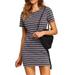 New Women's Plus Size Summer Dress Stripe Crewneck Dress Short Sleeve T Shirt Dress Casual Dress