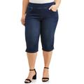 Terra & Sky Women's Plus Size Stretch Pull-On Capri with Tummy Control Comfort Waistband